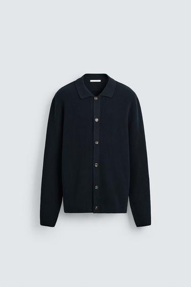 TEXTURED COTTON CARDIGAN - Navy blue by Zara