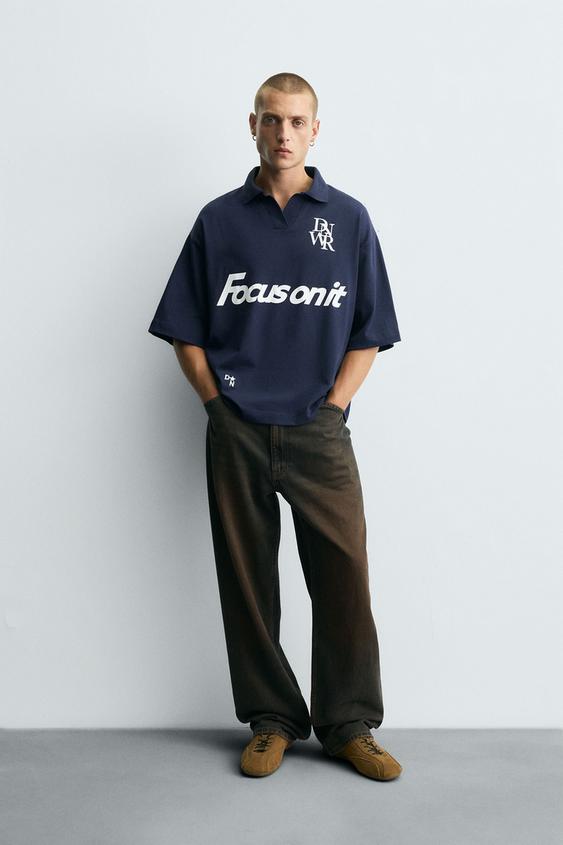 RETRO FOOTBALL PRINT POLO SHIRT