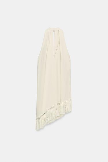 ZW COLLECTION HALTER NECK FRINGED TOP - Mid-ecru by Zara - Image 5