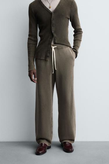 Zara TEXTURED KNIT PANTS - Tobacco