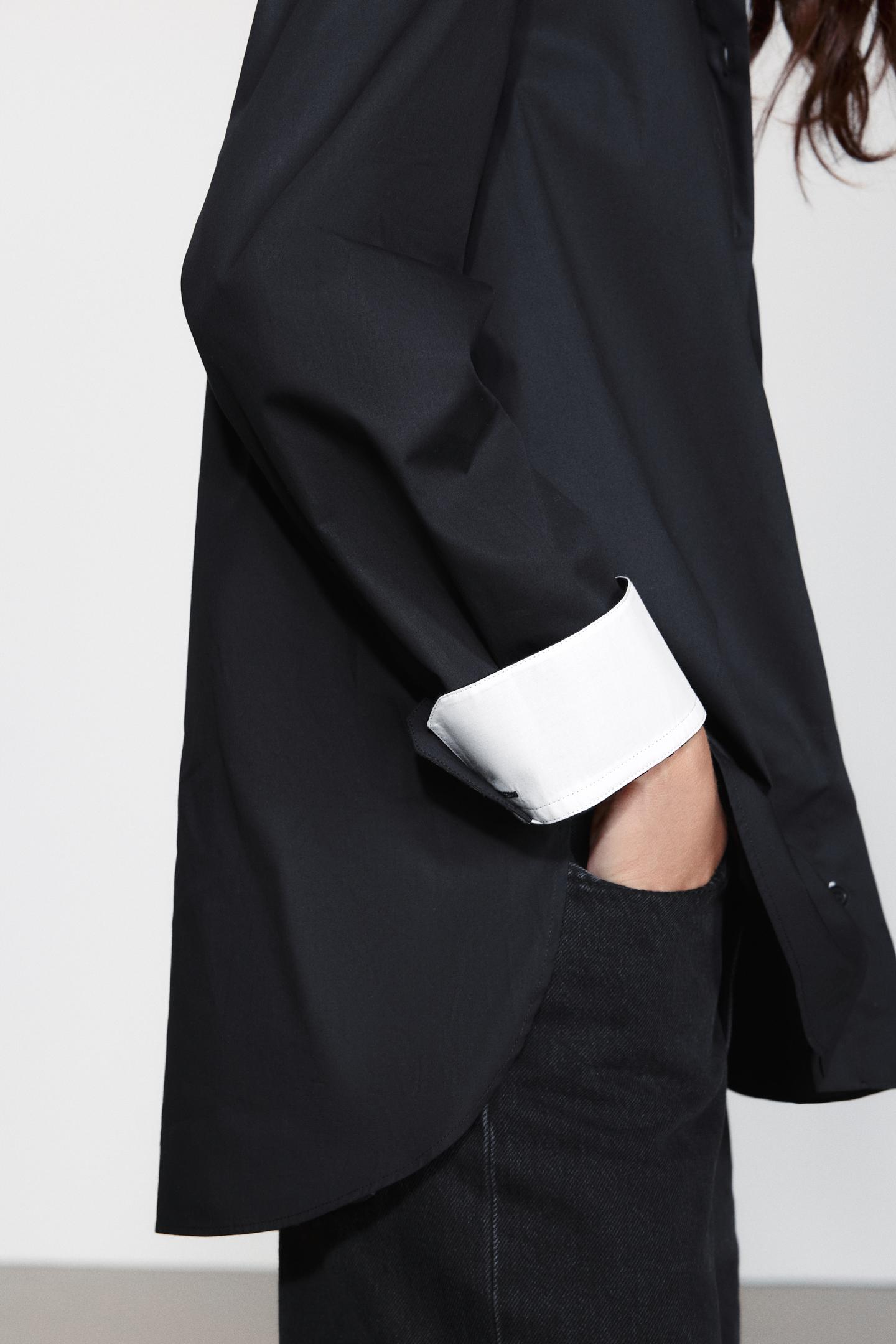 Женская рубашка Zara ZW Collection Contrast, цвет: Чёрный — фото 3