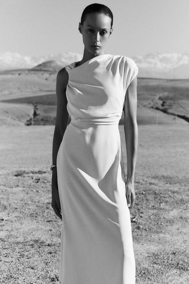 ASYMMETRIC DRAPED MIDI DRESS - Ecru by Zara