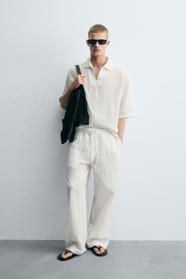 Zara 紋理休閒長褲 - 白色 - 圖片 0