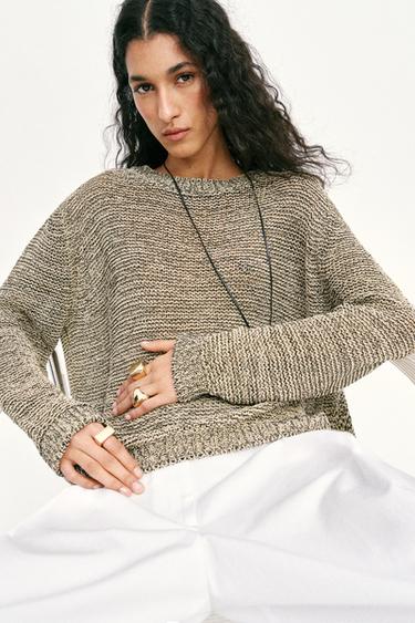 METALLIC THREAD KNIT JUMPER - Black gold by Zara - Image 7