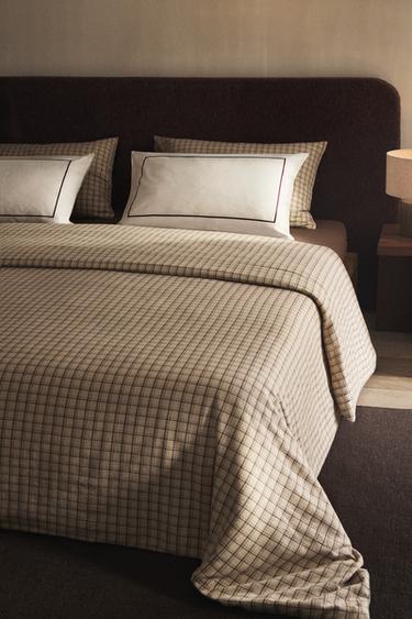 CHECK FLANNEL DUVET COVER - Beige by Zara