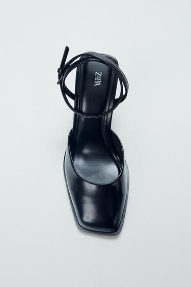 Zara SQUARE TOE SLINGBACK HEELS - Black