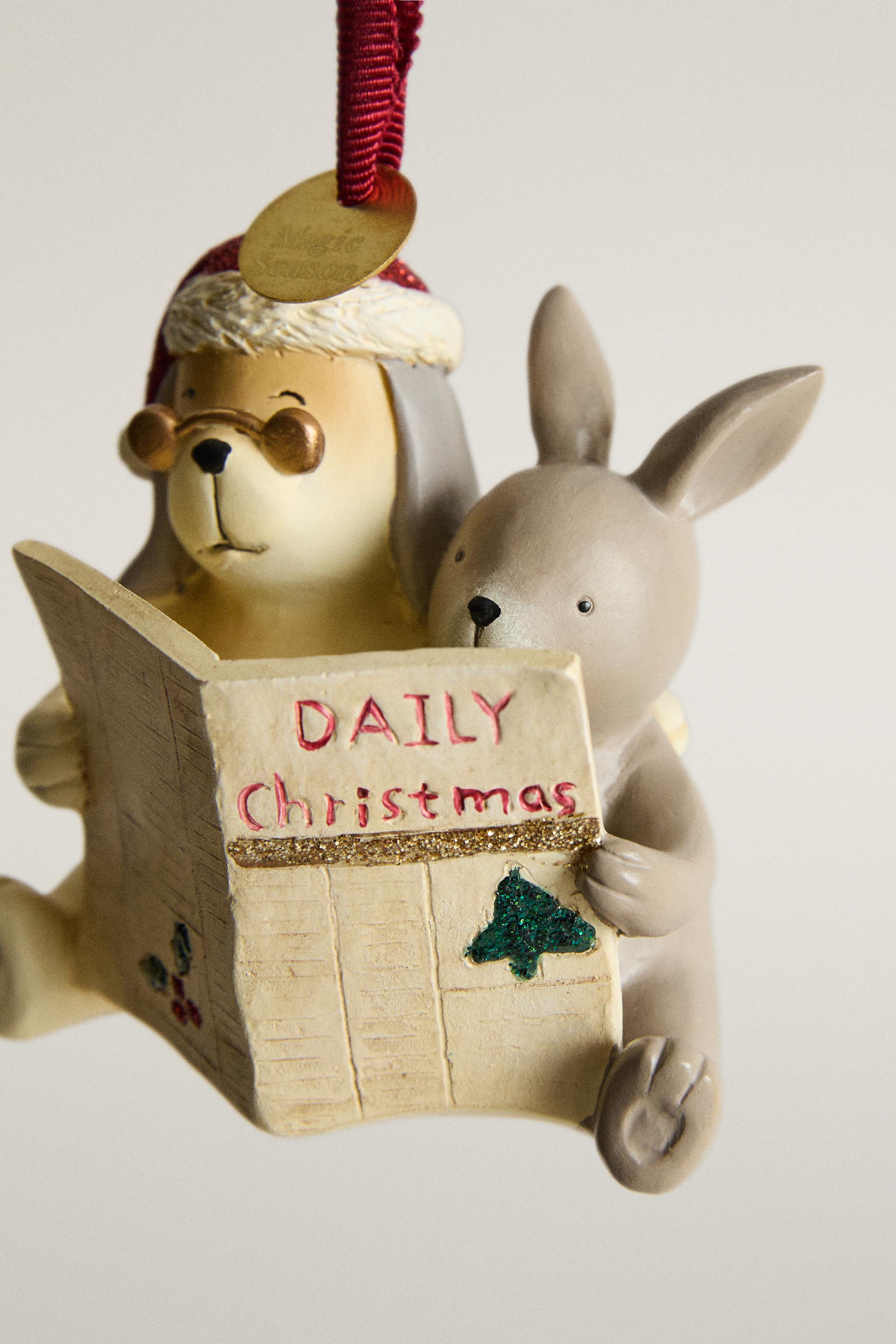 KIDS' RESIN BEAR AND RABBIT CHRISTMAS TREE DECORATION