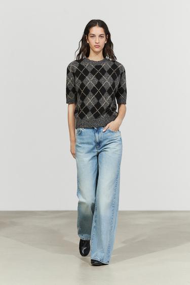 Zara Cashmere-blend short sleeve argyle knit sweater - 210 - Image 0