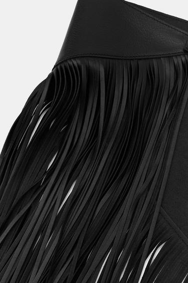 100% LEATHER SCARF BELT WITH FRINGES - Black by Zara - Image 3