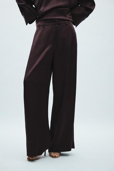 PANTALON SATINÉ ZW COLLECTION - Chocolat de Zara - Image 1