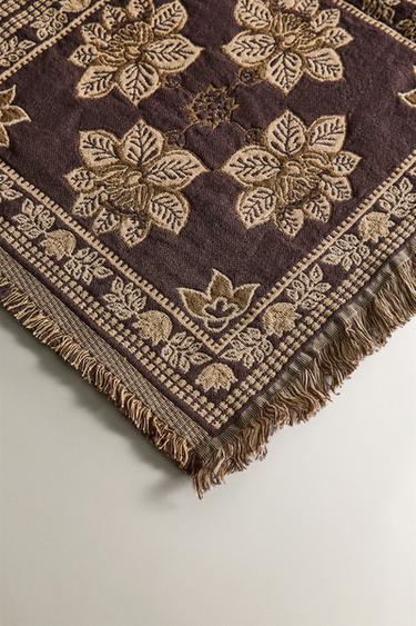 JACQUARDDECKE MIT BLUMEN - Braun von Zara