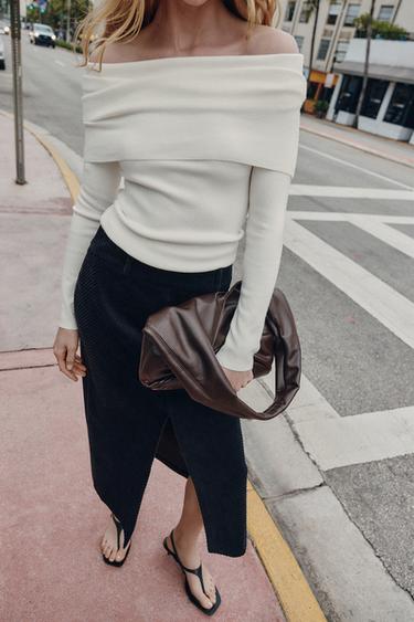 PULL EN MAILLE OFF SHOULDER - Blanc de Zara - Image 4