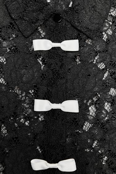 LACE SHIRT WITH BOWS - Black by Zara - Image 7