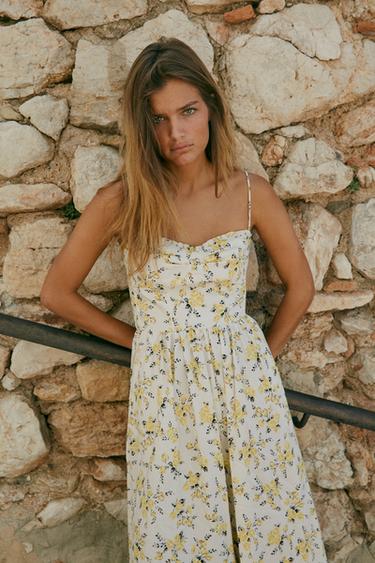 FLORAL PRINT POPLIN MIDI DRESS - Ecru/Yellow by Zara - Image 2