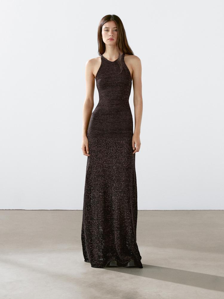 Long knit cotton blend dress