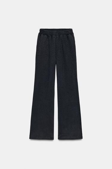 Zara SPARKLY PLUSH PANTS - Black