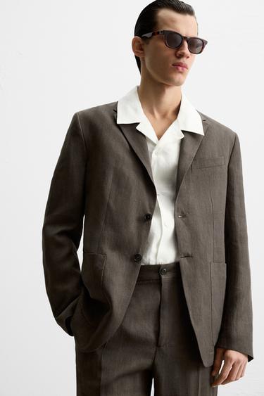 100% LINEN SUIT BLAZER - Brown by Zara - Image 5