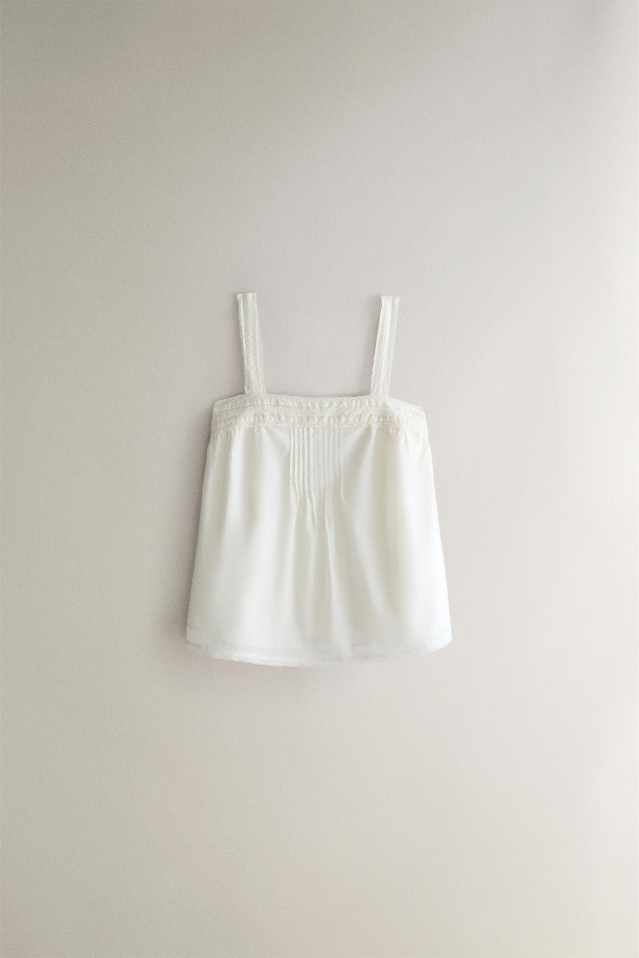 LACE AND PINTUCK STRAPPY TOP — Ivory