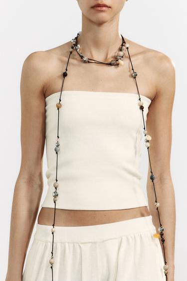KNIT BANDEAU CROP TOP - White by Zara
