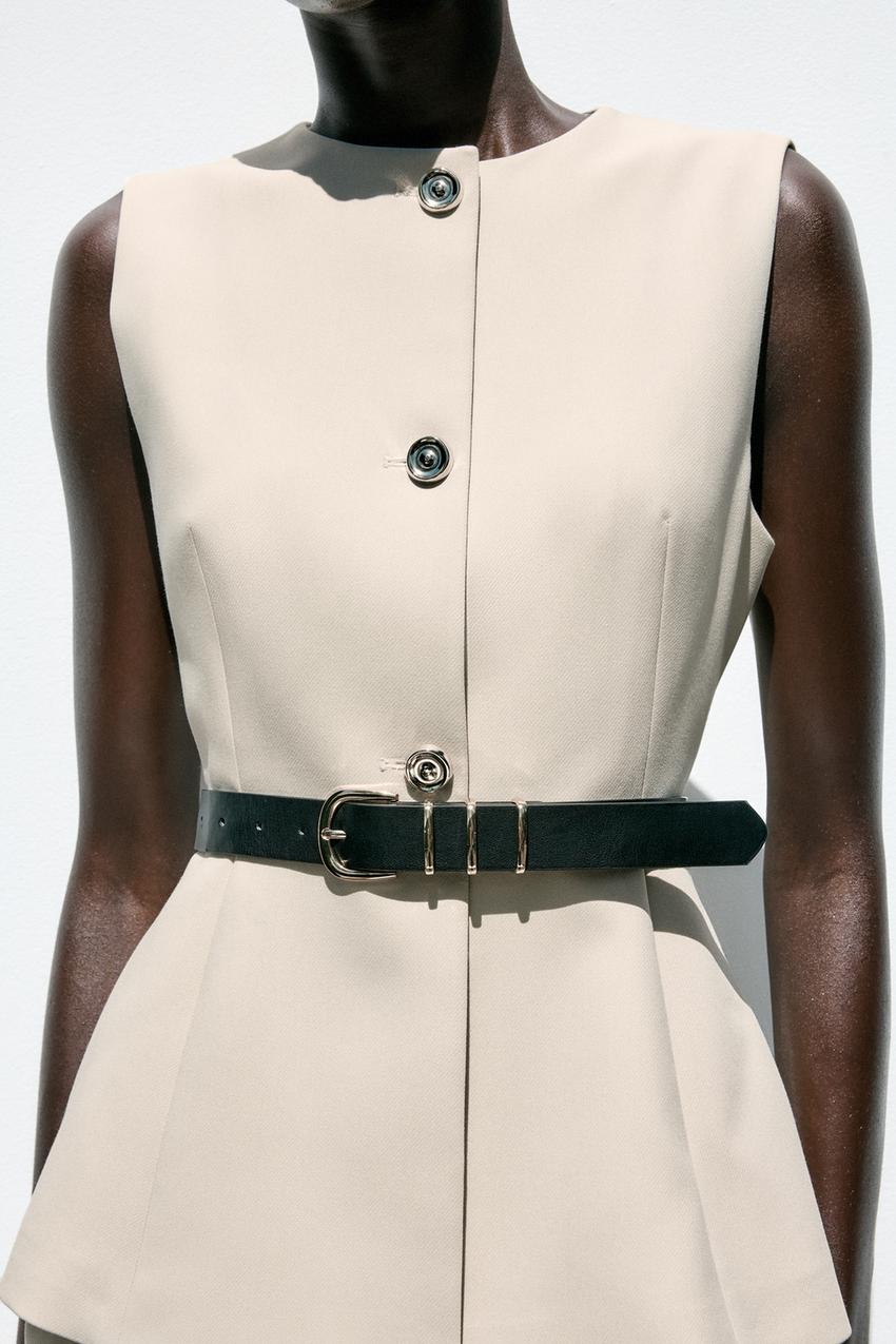 Zara BELTED LONG VEST - Sand - Image 2