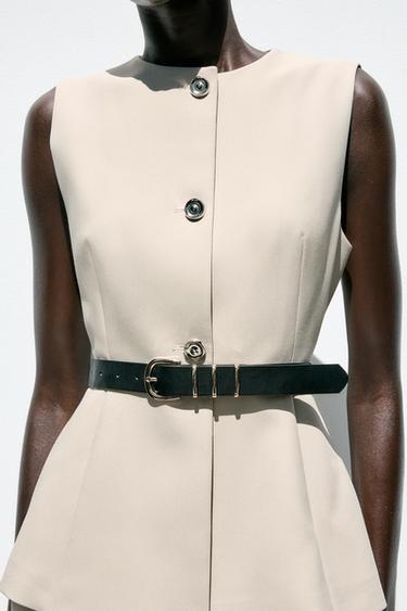 LONG WAISTCOAT WITH BELT - Sand by Zara - Image 2