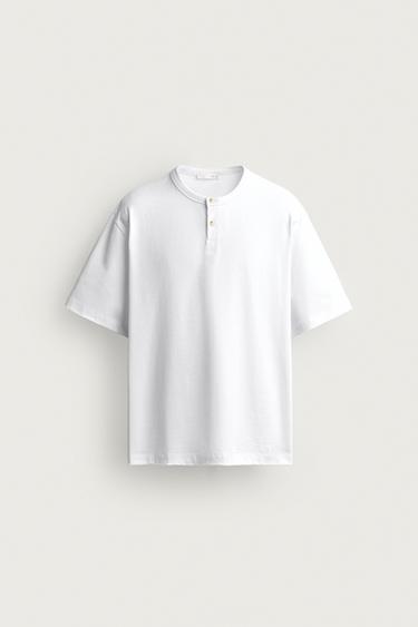 Zara REGULAR FIT HENLEY T-SHIRT - White