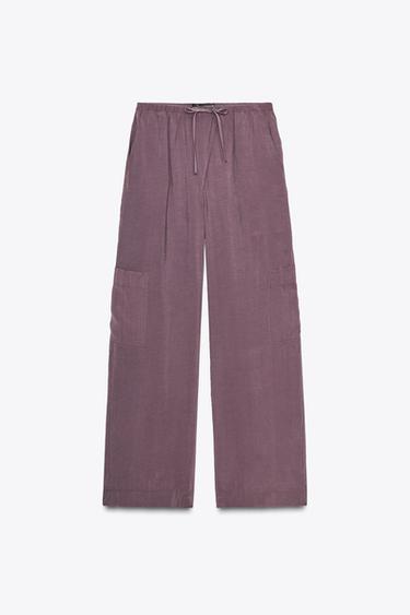 Zara LEPRŠAVE KARGO PANTALONE – lila