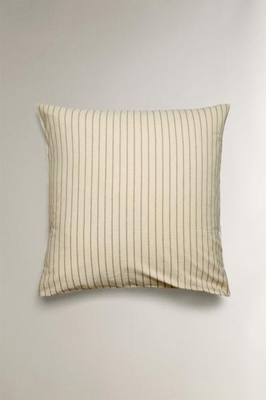 STRIPED CREASED COTTON PILLOWCASE - Ecru by Zara - Image 1