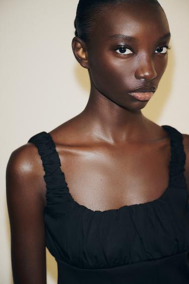 Zara 拼接交織府綢上衣 - 黑色