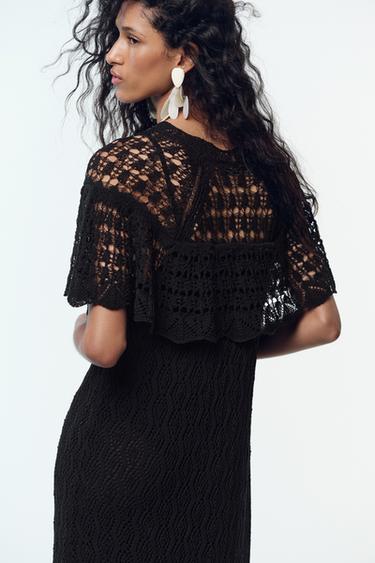 POINTELLE KNIT LONG DRESS WITH RUFFLE - Black by Zara - Image 5