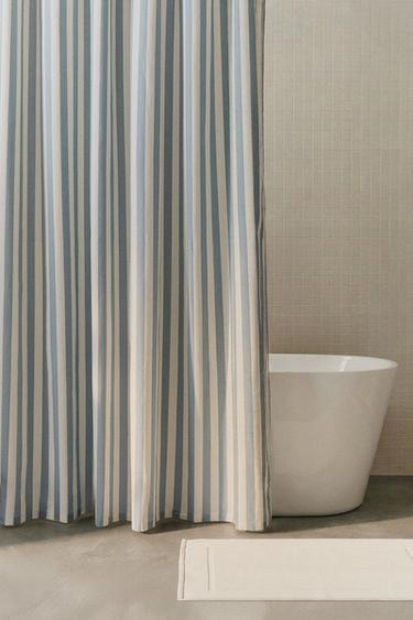 STRIPED SHOWER CURTAIN - Ecru / Blue by Zara