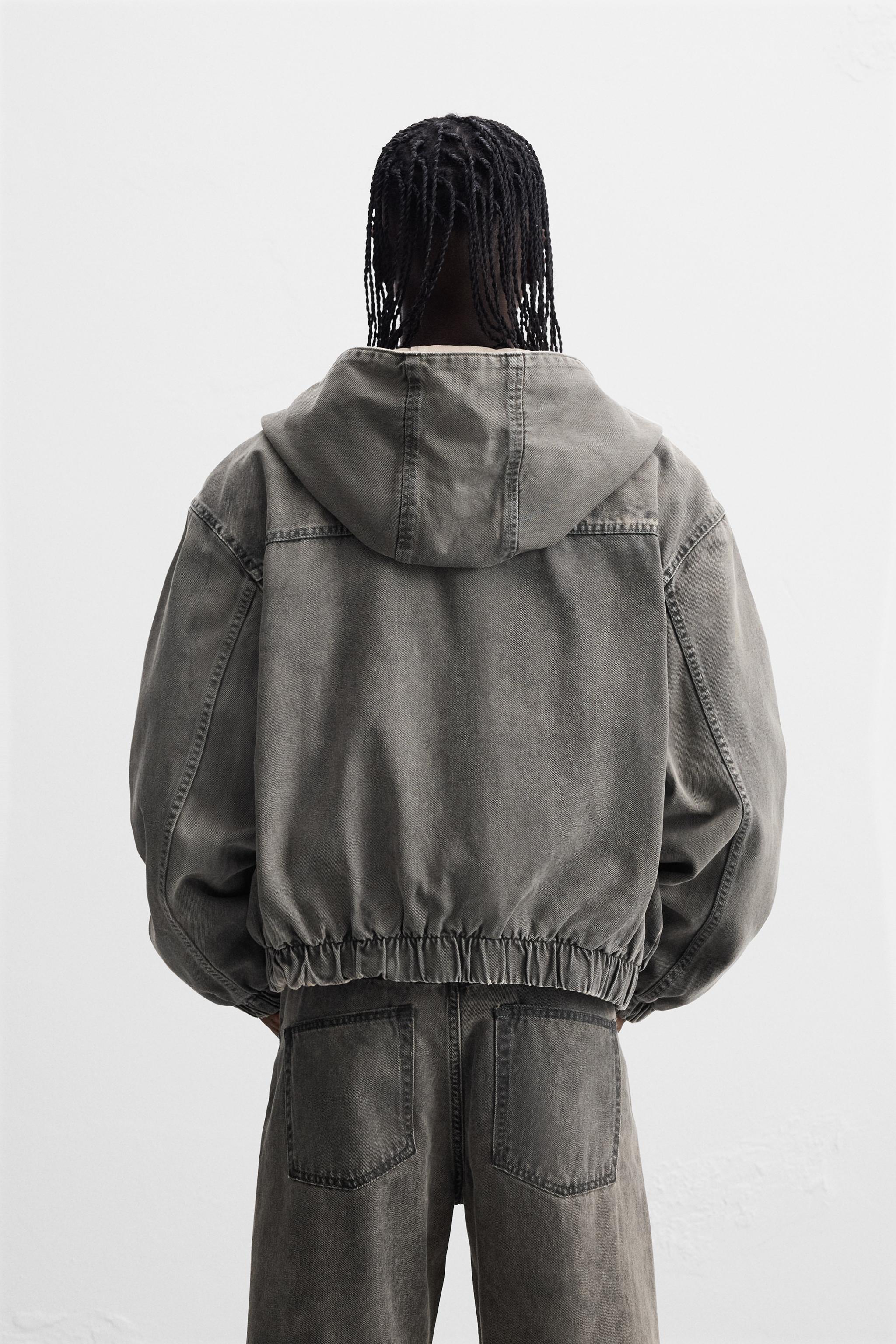 DENIM JACKET WITH HOOD - Anthracite grey | ZARA Australia