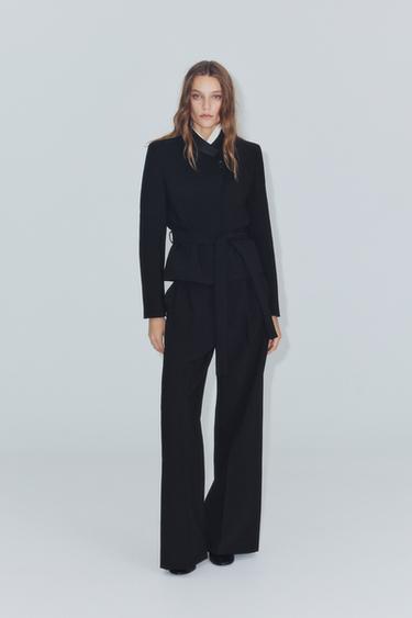 БЛЕЙЗЕР С КОМБИНИРОВАННЫМ ВОРОТНИКОМ И ПОЯСОМ — ZW COLLECTION — ЧЕРНЫЙ от Zara