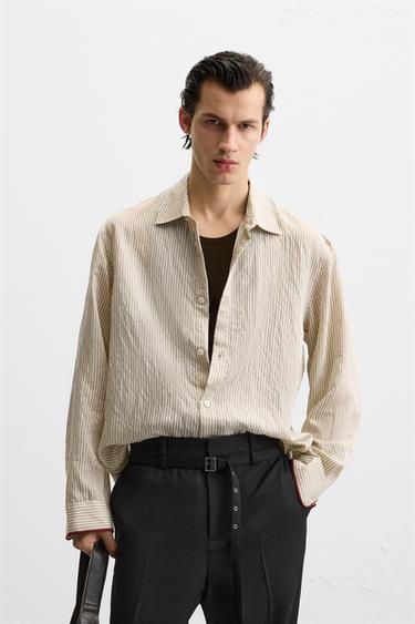 CAMISA FLUIDA RAYAS - Beige de Zara