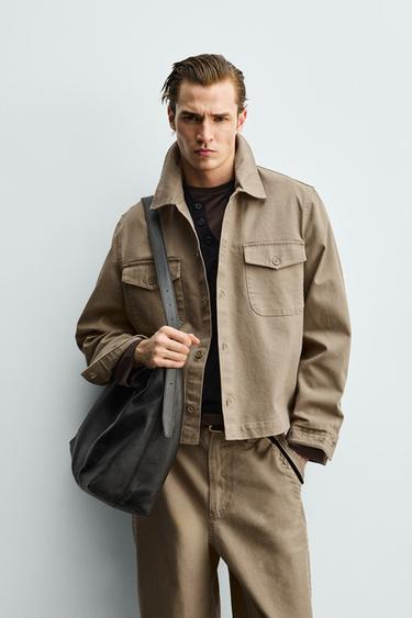 BOXY FIT OVERSHIRT WITH EMBROIDERY - Tan marl by Zara
