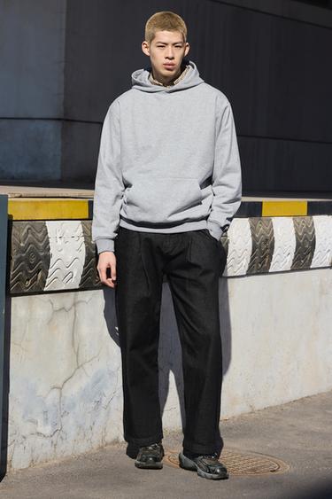 Zara 寬管褶飾牛仔褲 - 黑色