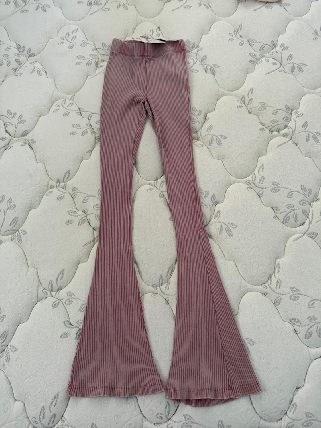 WASHED EFFECT RIBBED FLARE PANTS