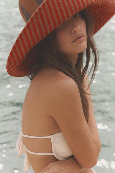 REVERSIBLE STRIPED LINEN HAT - Red by Zara
