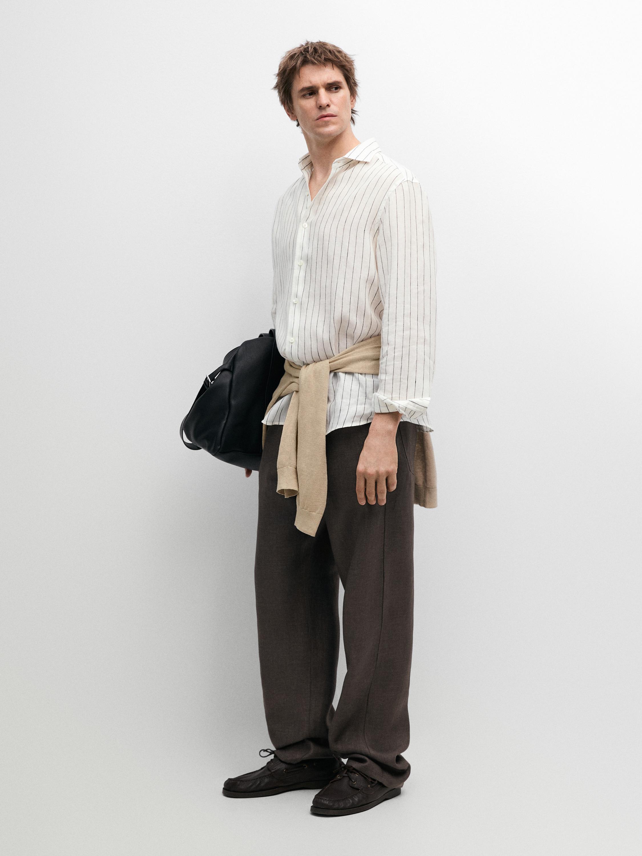 Chemise à rayures en pur lin coupe slim