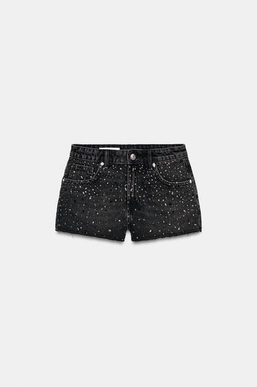Zara SPARKLE DENIM SHORTS - Black