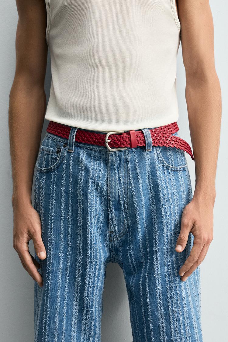 BRAIDED LEATHER BELT Red ZARA Singapore