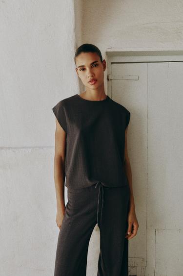 Zara RUSTIC SLEEVELESS TOP - Anthracite grey