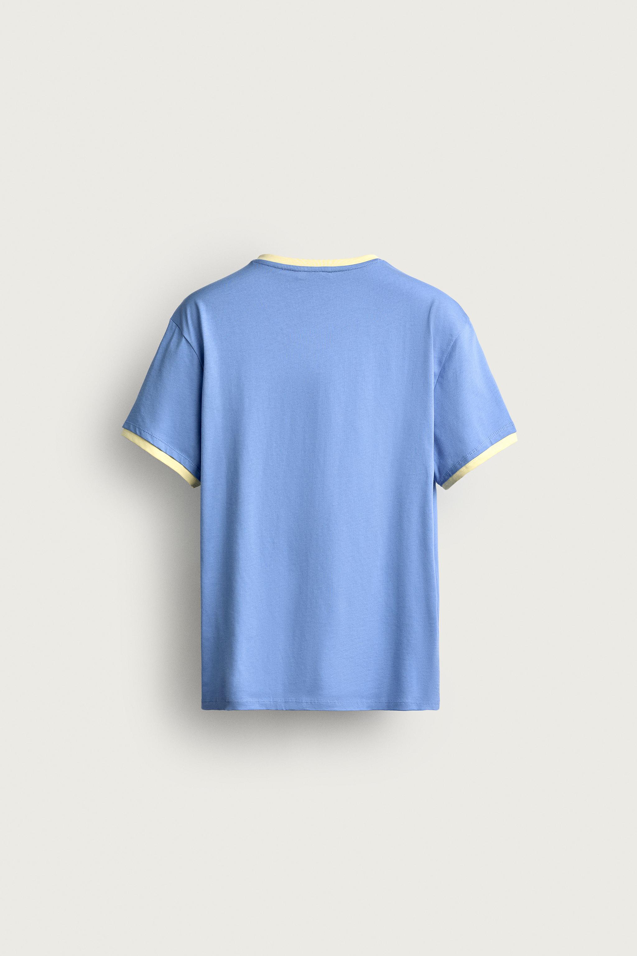 Zara KONTRAST BİYELİ V YAKA T-SHIRT görsel 8