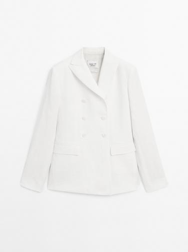 Zara Fitted double-breasted linen blazer - Limited Edition - Oyster-white