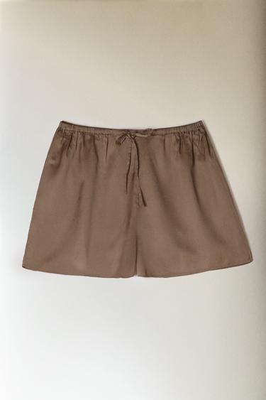 GATHERED SATEEN SHORTS - Brown by Zara - Image 5