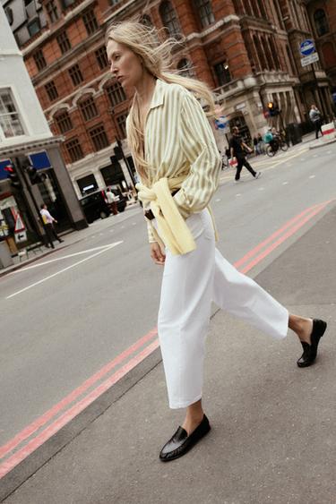 Z.10 HIGH-WAIST BELTED CULOTTES JEANS - White by Zara