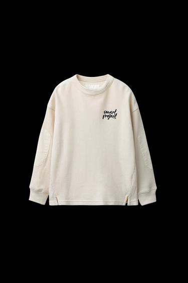 Zara WAFFLE TEXT ELBOW PATCH SWEATSHIRT - Ecru - Image 0