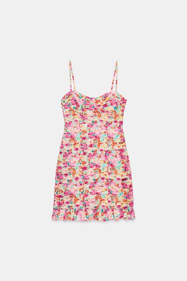 フラワープリント ドレープミニワンピースマルチカラ―Zaraのフラワープリント ドレープミニワンピース - マルチカラ― 