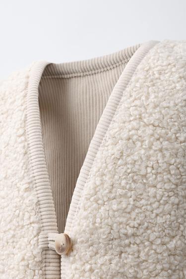 CONTRAST CORDUROY AND FAUX SHEARLING WAISTCOAT - Ecru by Zara - Image 3