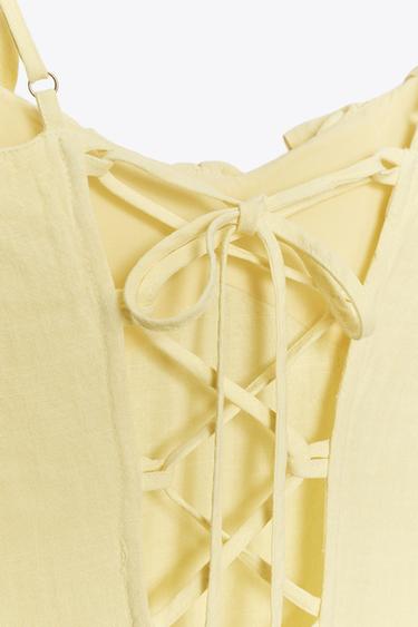 ROBE MIDI AVEC RAMIE VOLANTÉE - Jaune de Zara - Image 8